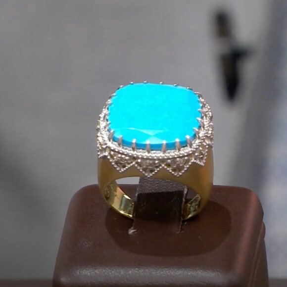 Rarities Carol Brodie Gold Plated Turquoise Colored Magnesite Diamond Ring 7 NWT - Picture 1 of 15